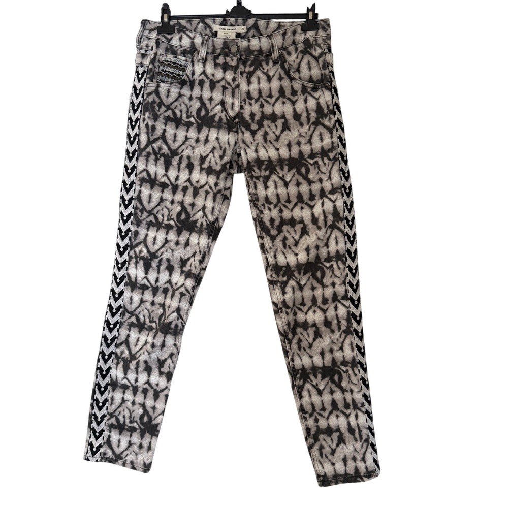 Isabel Marant Pour H&M 2013 Ikat Print Straight Jeans US 10 Embroidered Trim